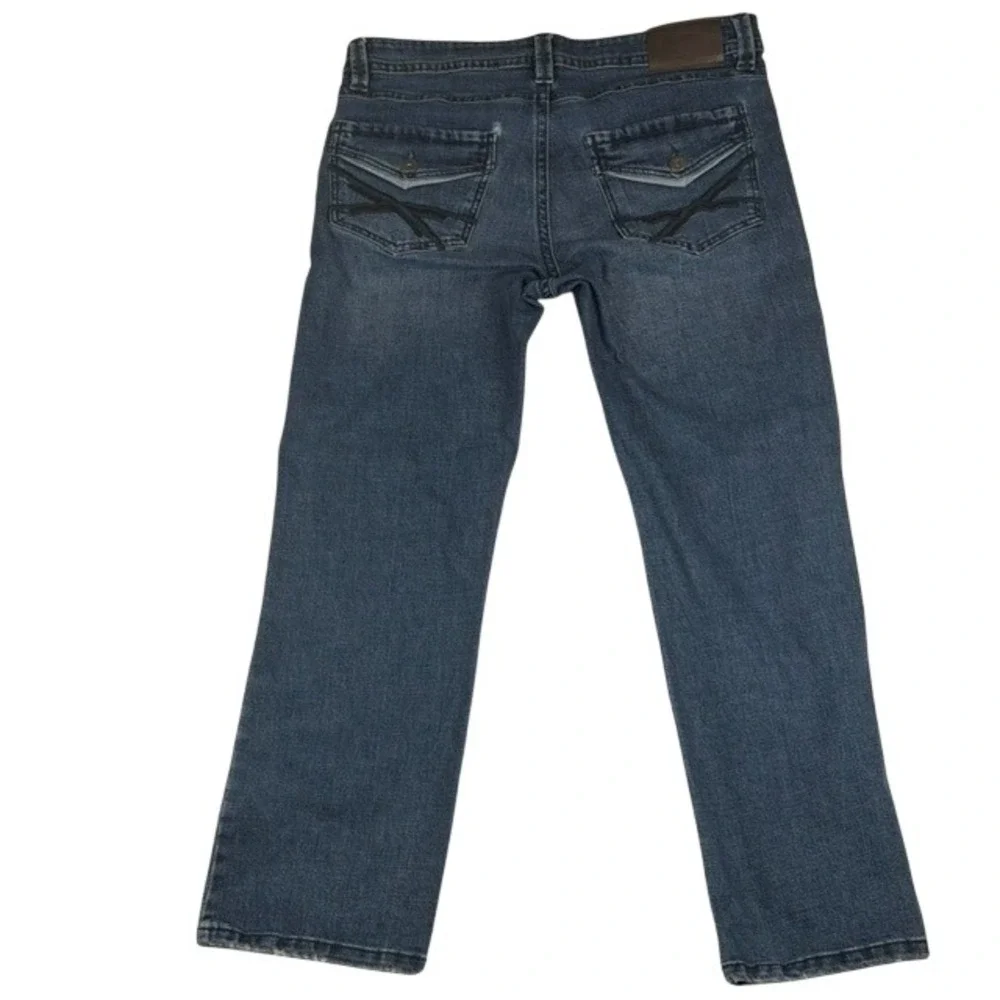 TK Axel Slim Boot Jeans Mens 34x32 Medium Wash Blue Stretch Embroidered Pockets